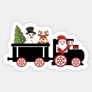 Santa Claus driving locomotive with snowman and reindeer in the wagon Sticker